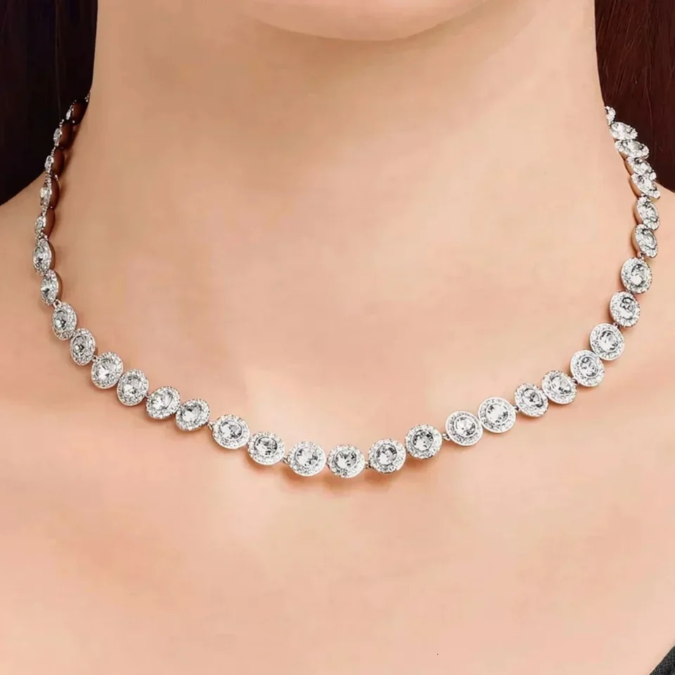 2025 High Quality Ladies Classic Happiness Diamond Round Crystal Necklace Set S925 Silver Gorgeous Jewelry Set 250609