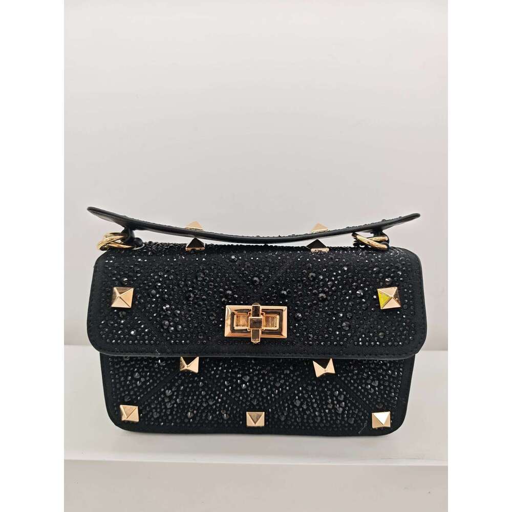 Fashion Studded Women's Rhinestone Chain High-end Genuine Leather Inlaid Shoulder Handbag Crossbody Bag
