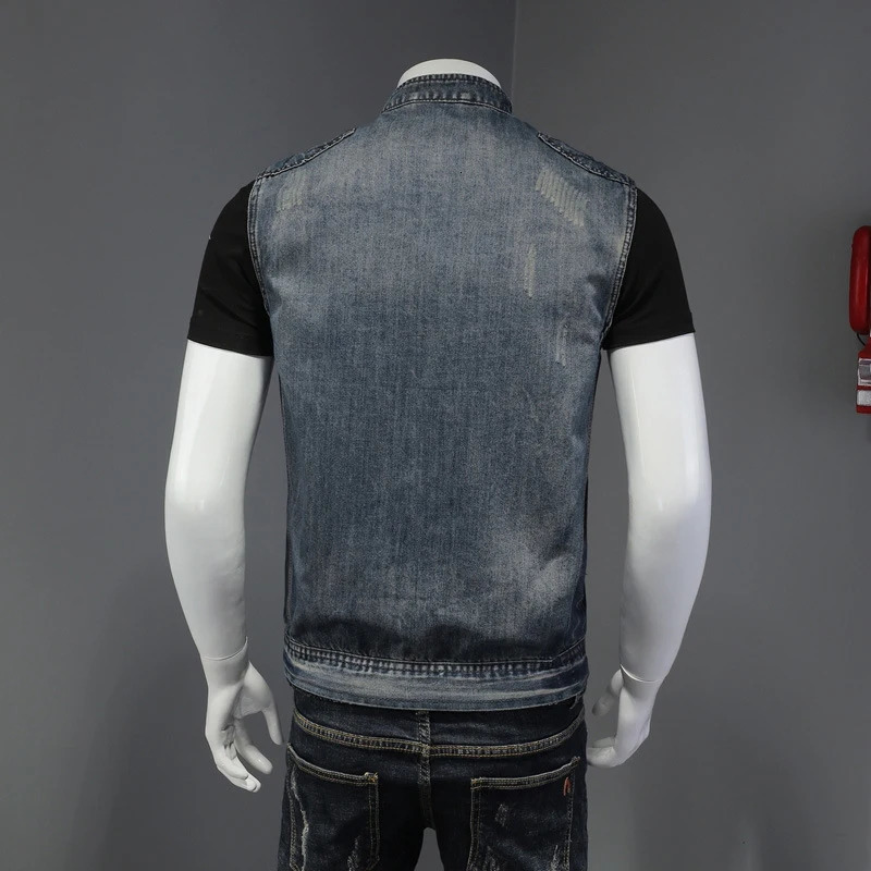 DIMUSI Mens Denim Vests Vintage Fashion Retro Sleeveless Jackets Men Streetwear Ripped Hole Punk Jean Waistcoats Clothing 250614