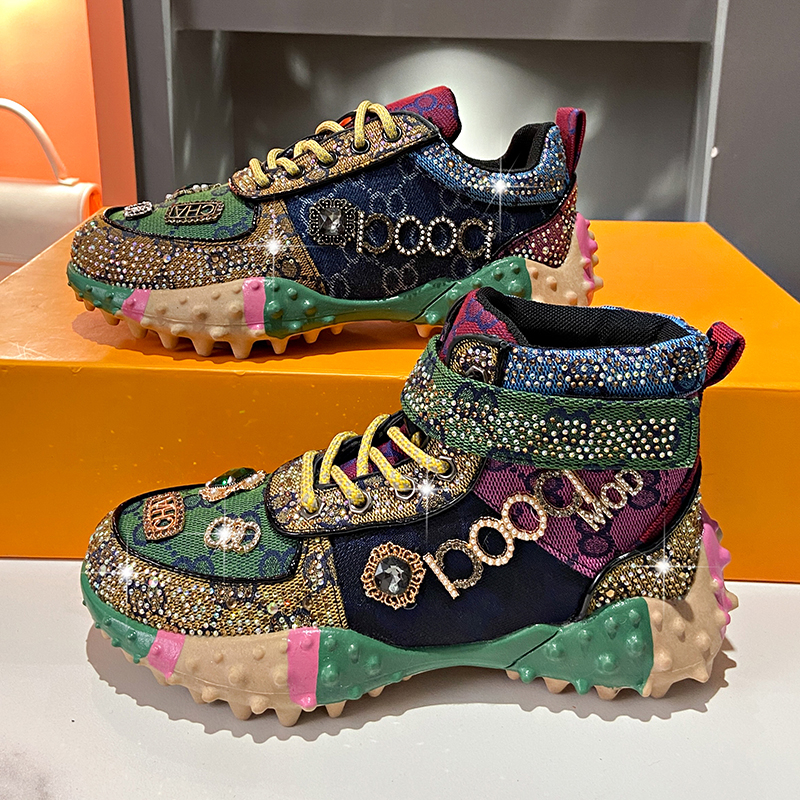 Women's Fashion Shoes Luxury Rhinestones Sneakers Diamonds Embellished Thick Bottom Non Slip Running Shoes Winter Warm Shoes Designer Casual Spor
