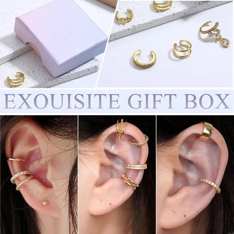 Drperfect 9PCS Ear Cuff Earrings for Women Non Piercing Ear Clip on Cartilage Gold Plated Earrings Lightweight with Box 250610