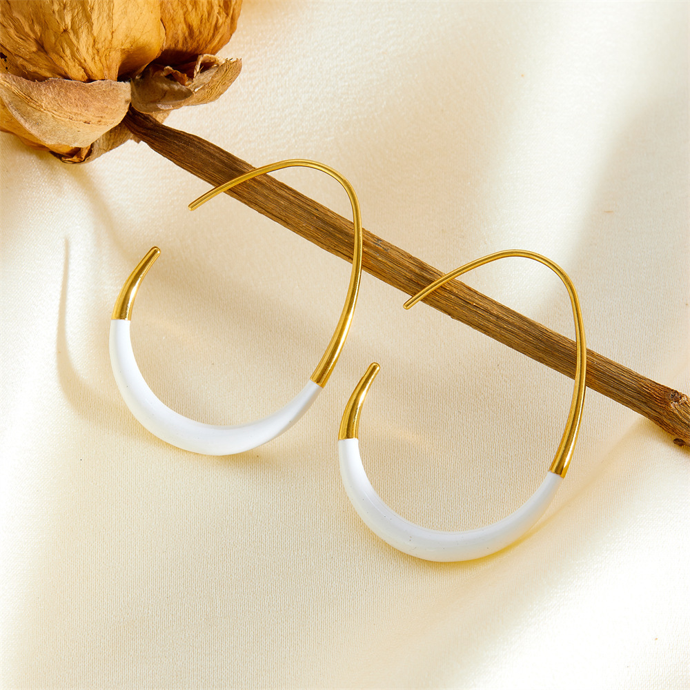 Trendy Fashion Personality Exaggerated Oil Drop Large Hoop for Women Design Titanium Steel Non-Fading Earrings