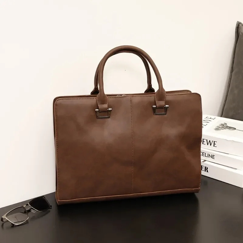 Fashion Handbag Men Business Laptop Bag Retro Mens Top-Handle Bags Crazy Horse PU Leather Briefcase Satchels Bags 250614