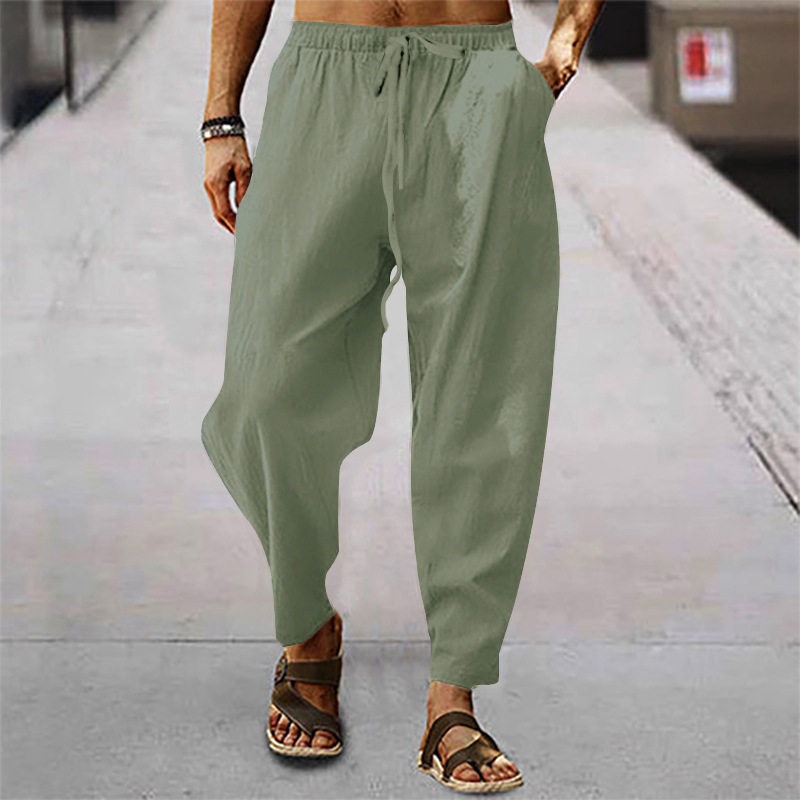 Designer men's pants linen sport pants trendy long pants summer men's hip-hop breathable loose and casual sport pants European size :S-3XL