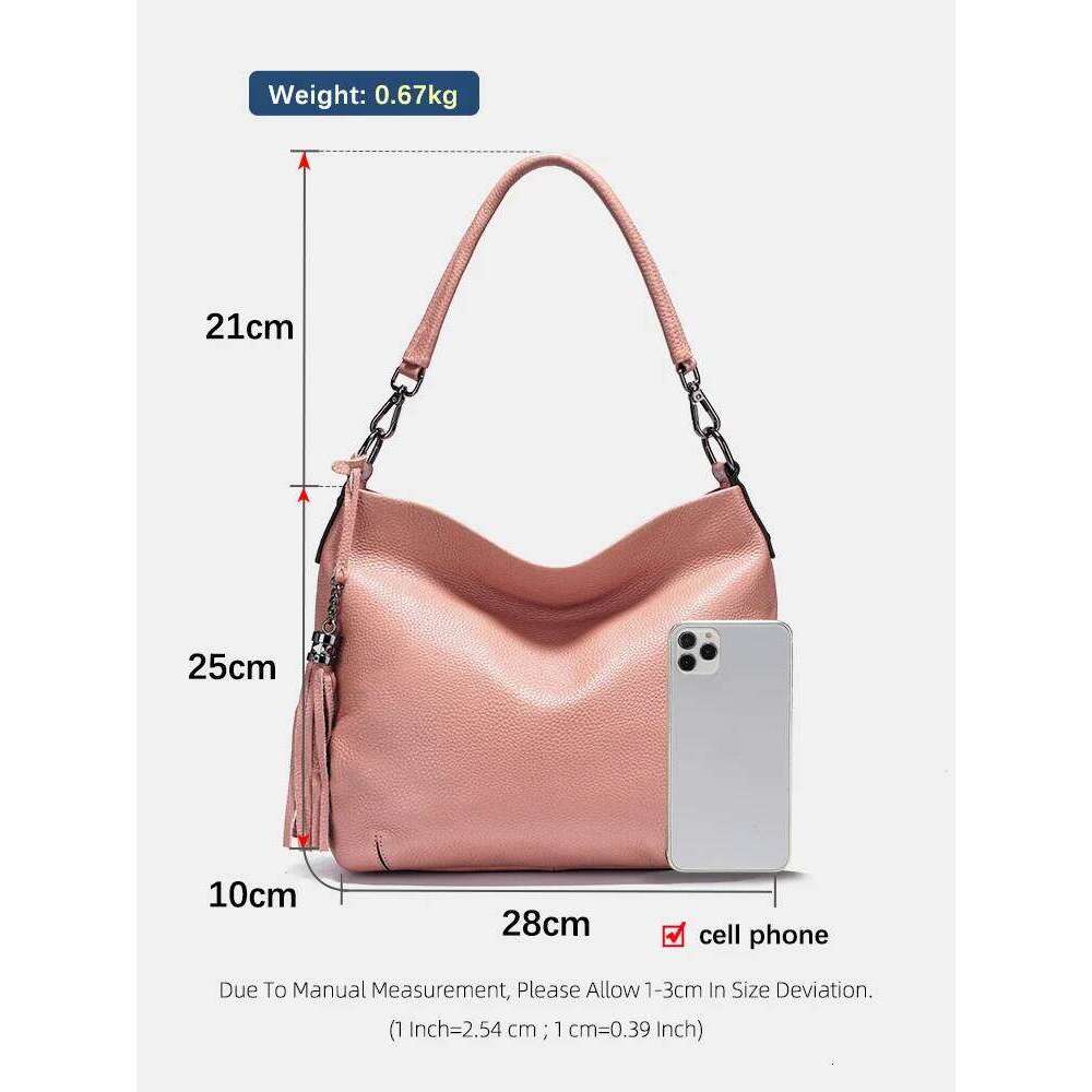 Zency Elegant For Women 100% Cowhide Leather Shoulder Handbag Crossbody Bag Large Capacity Tassel Hobo Bags