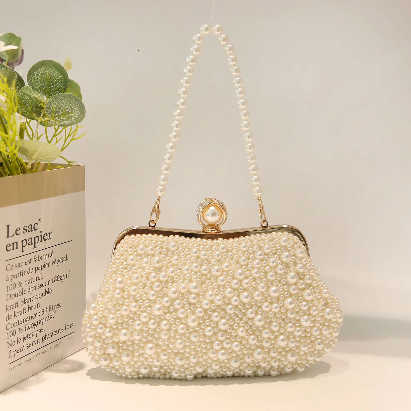 Shell Design Women Evening Bags Pearl Diamonds Small Clutch With Chain Shoulder Handbags Wedding Party Lady Purse 250614