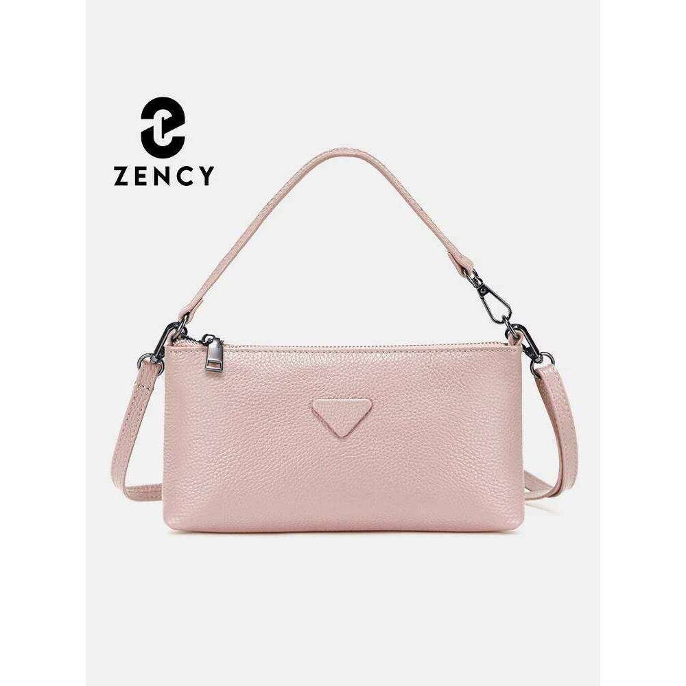 Zency Genuine Leather Small Summer Handbag Solid Color Shoulder Clutch With 2 Straps Zip Purse For Women