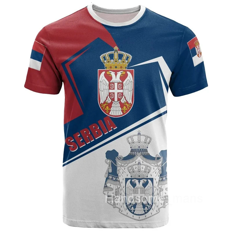 Serbian Flag National Emblem T Shirt For Men 3D Print Summer Casual T-shirt Fashion Sport O Collar Loose Short-sleeved Tee Shirt