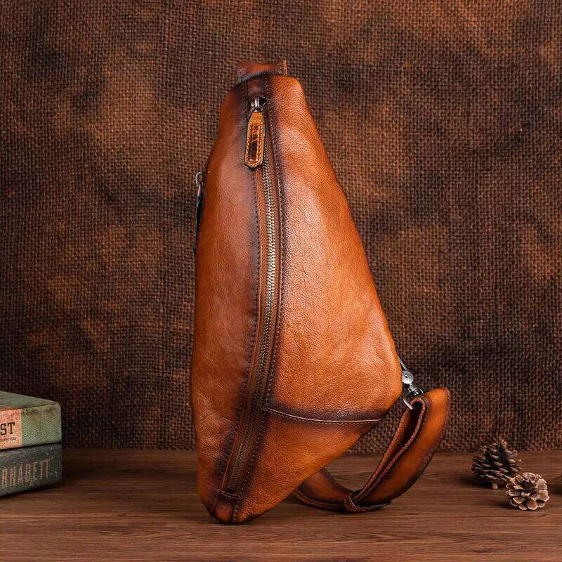 2023 New Handmade Men's Retro Chest Bag Genuine Cowhide Leather Male For Men Backpack Crossbody Messenger Bags