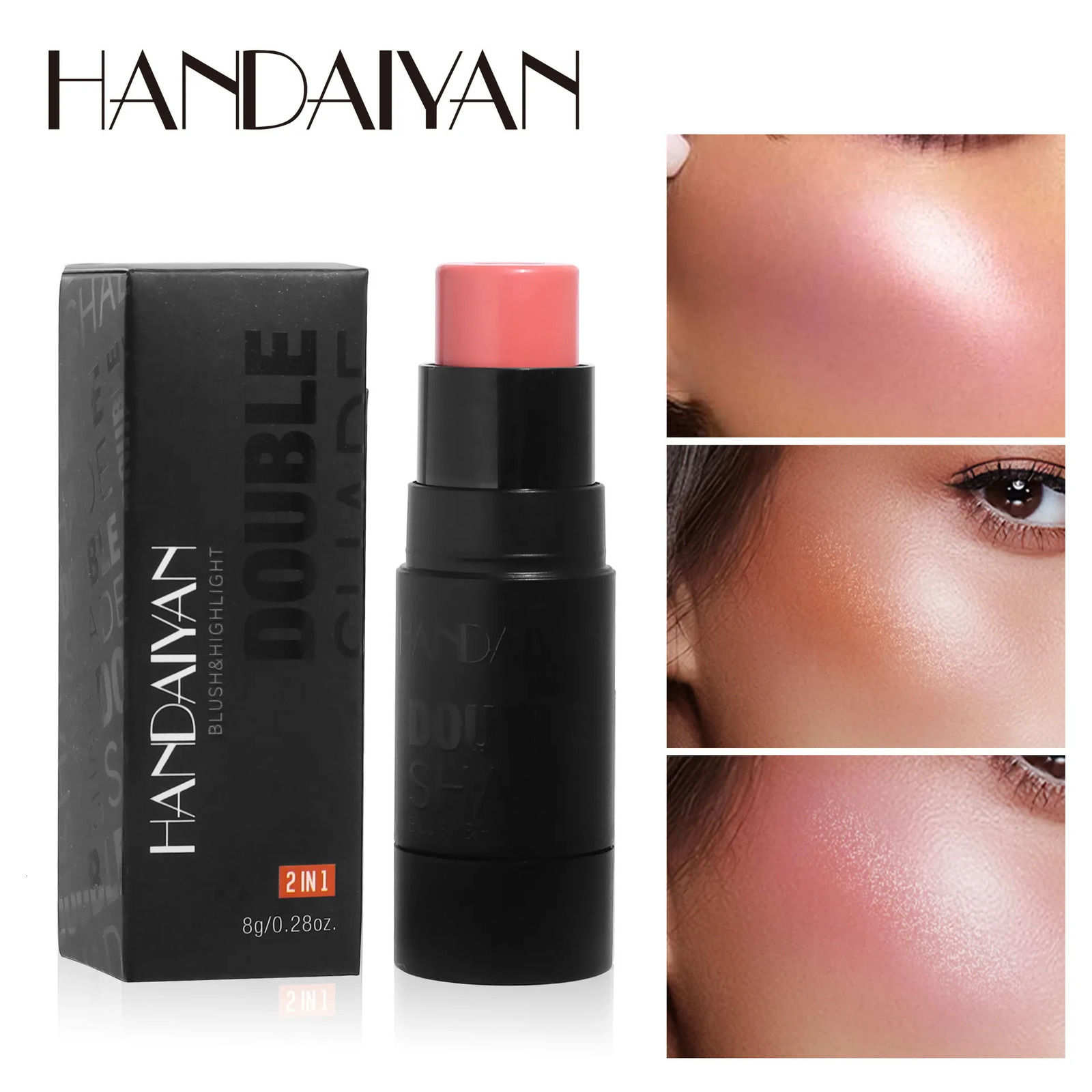 Handaiyan 2 In 1 Matte Glitter Face Blusher Smooth Cheek Velvety Blush Highlighter Stick Rouge Waterproof Contour Makeup 250614