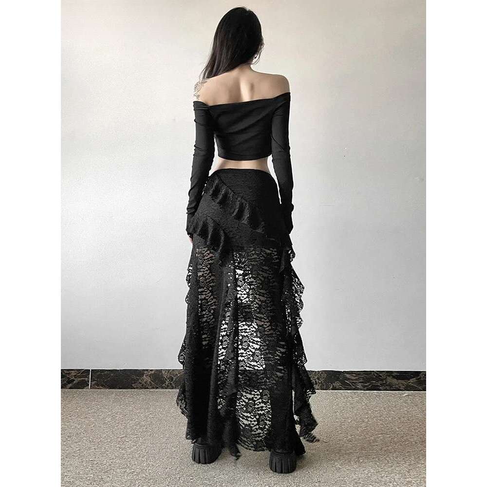 Weird Puss Tassels Women Skirts Chic Irregular Hem Multi-Layered Ruffles Lace Patchwork Summer Trend Skinny Versatile Bottoms