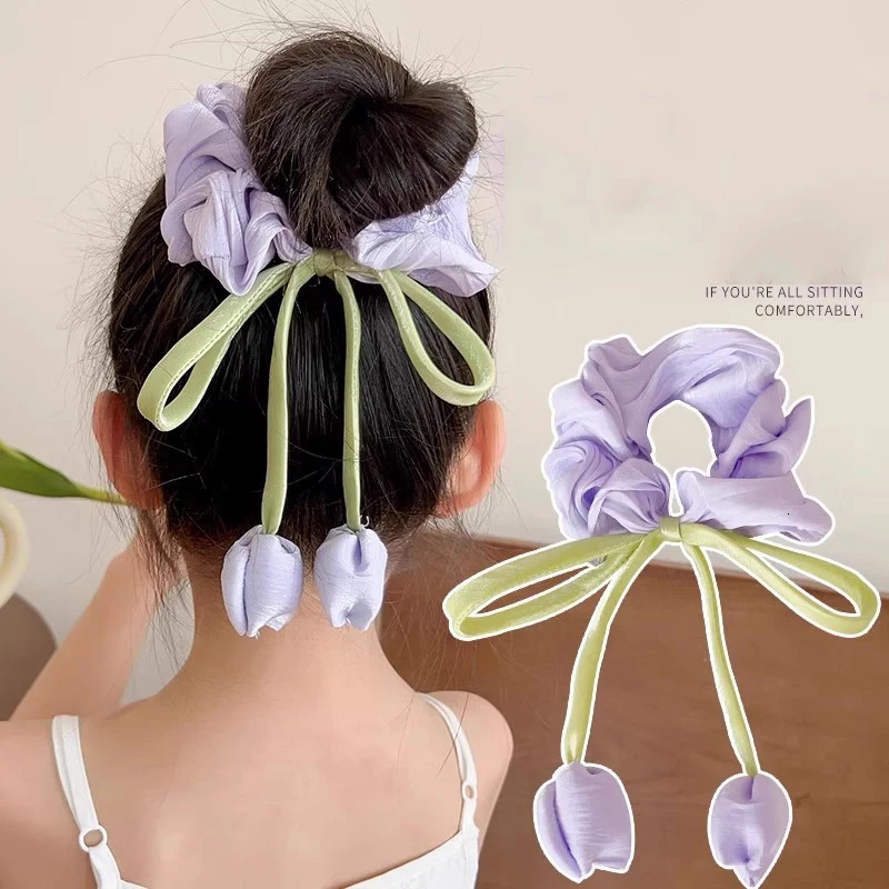 Cute Tulip Flower Large Intestine Scrunchie For Girls Sweet Hair Ornament Headband Hair Band Hair Tie Fashion Hair Accessories 250610