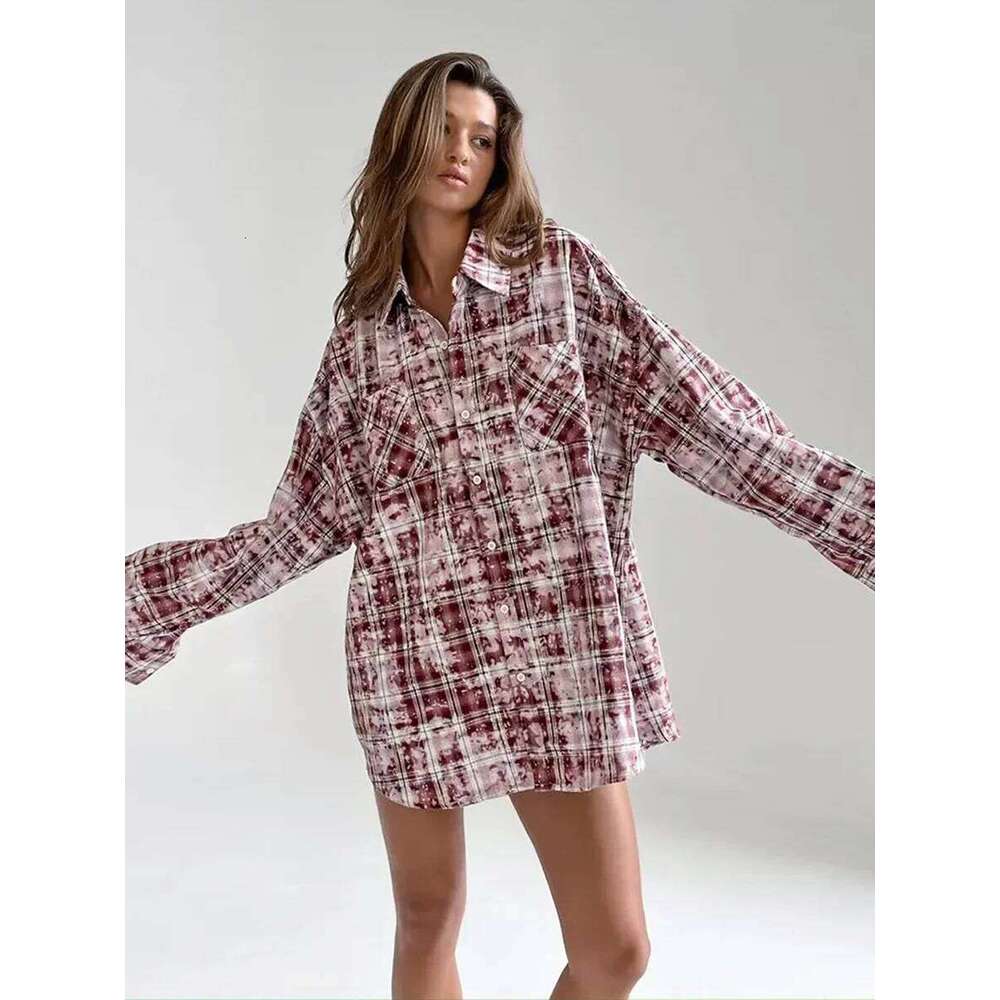 Wolfeel Spring Autumn New Personalized Street Retro Vintage Plaid Women's Outer Long Sleeved Women Loose Shirt