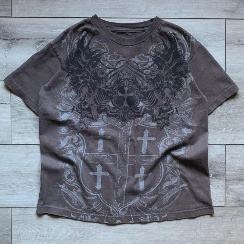 Y2K Streetwear Campus Retro Style Harajuku Pattern Classic T Shirt Oversized Loose Men and Women Hip Hop Punk Casual Polo Tops 250614