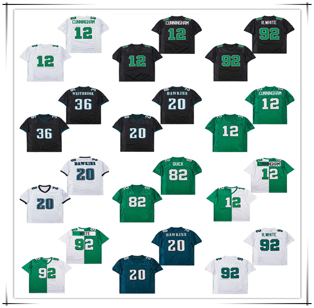 American Throwback Football Jersey Reggie White Brian Dawkin Randall CUNNINGHAM Jerome Brown BRIAN WESTBROOK Mike Quick Eric Allen Retro Green Black Stitched Men