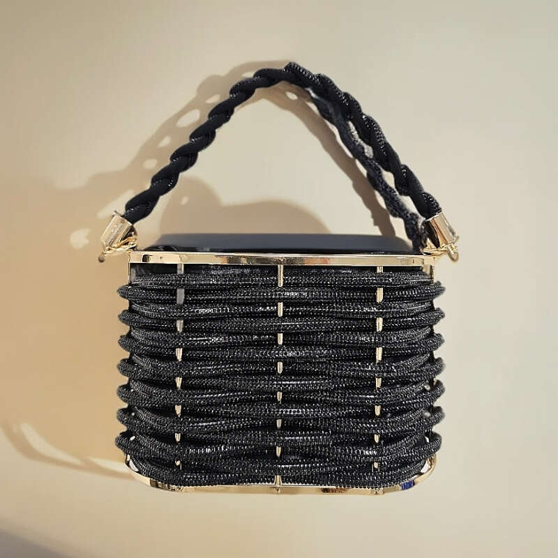 Hollow Rhinestone Metal Shiny Basket Birdcage Banquet Bucket Handheld Crossbody Bag