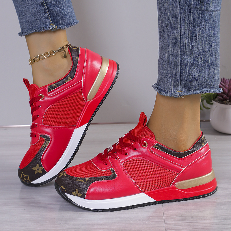 Fashion Plus Size 36-43 Print Unisex Sneakers 2025 New Design Round Toe Leather Upper Non Slip Lace Up Running Shoes Men Women White Black