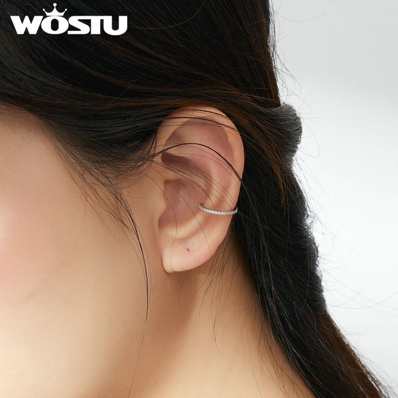 WOSTU 925 Sterling Silver Ear Cuff Clip Earrings Round Zircon Without Piercing Stack Earrings For Women Fashion Jewelry CQE842 250610