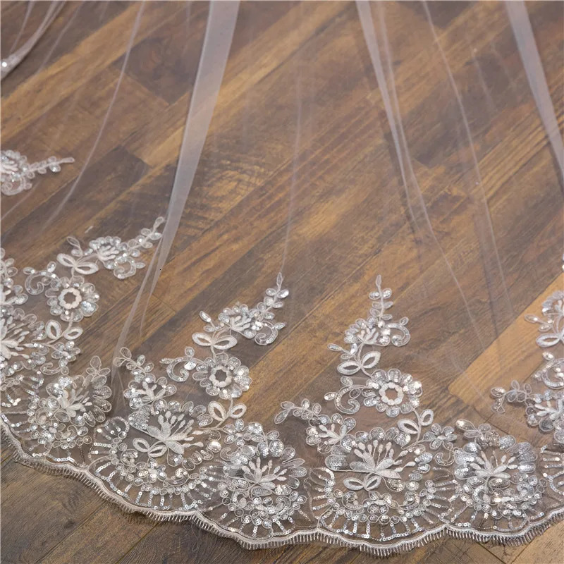 Wholesale white Ivory 3*3 Meter Cathedral wedding veils Lace Appliques Bridal veil 250603
