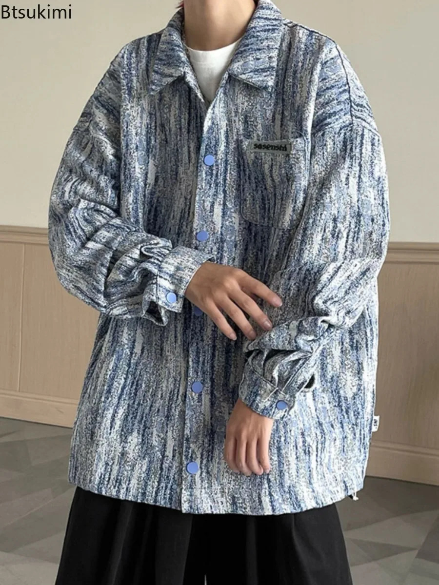 Spring Autumn Mens Denim Jackets Trend Tie Dye Cowboy Coats Loose Casual High Street Clothing Cool Jean Tops Youth Teen 250614