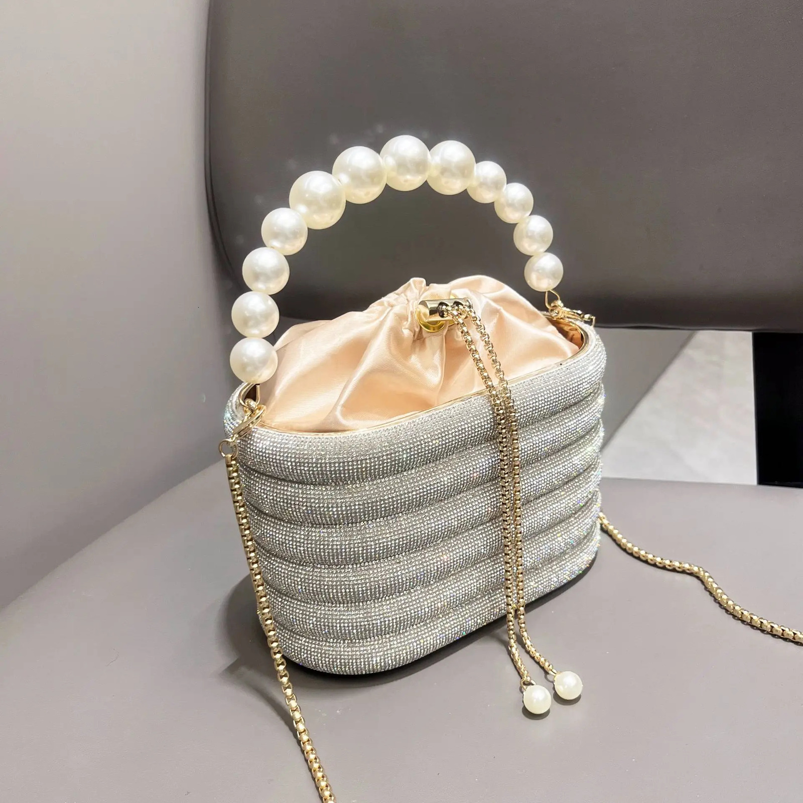 Handbag Shoulder Glitter Pearl Wedding Party Clutch Purse Diamonds Shiny Beading Evening Bag Crossbody Rhinestone Luxury Woman 250614