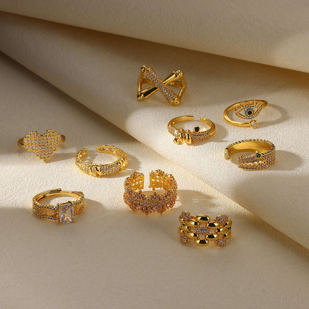 designer Minimalist INS Cold Style Heart-Shaped Zircon for Women, Simple and Unique Gold-Plated Open Ring Jewelry