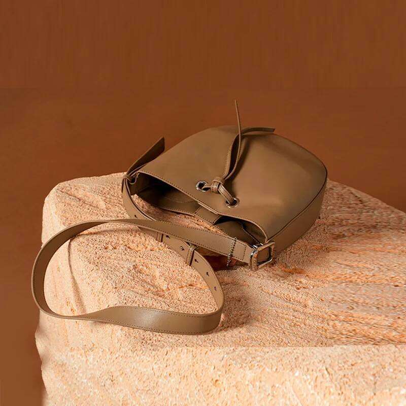 BeauToday Shoulder Handbags Women Genuine Cow Leather Metal Buckle Solid Long Strap Bucket Simple Casual Female Bag 61017