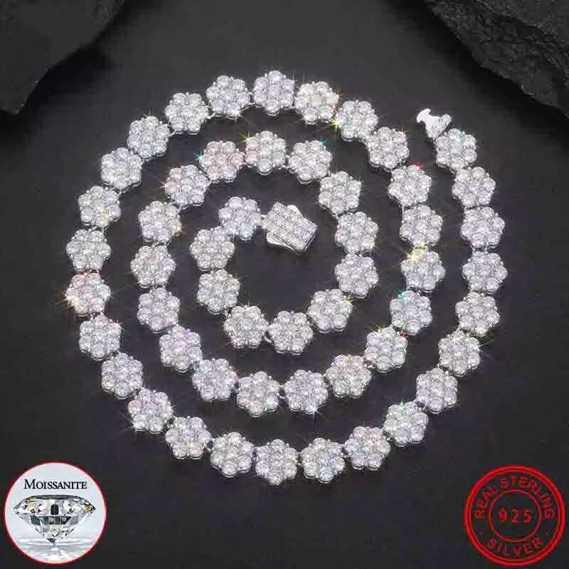 Moissanite VVS1 Unisex Necklace Chain 925 Silver For Women 9 MM Iced Out Floral Necklace Unisex Fine Hip Hop Jewelry