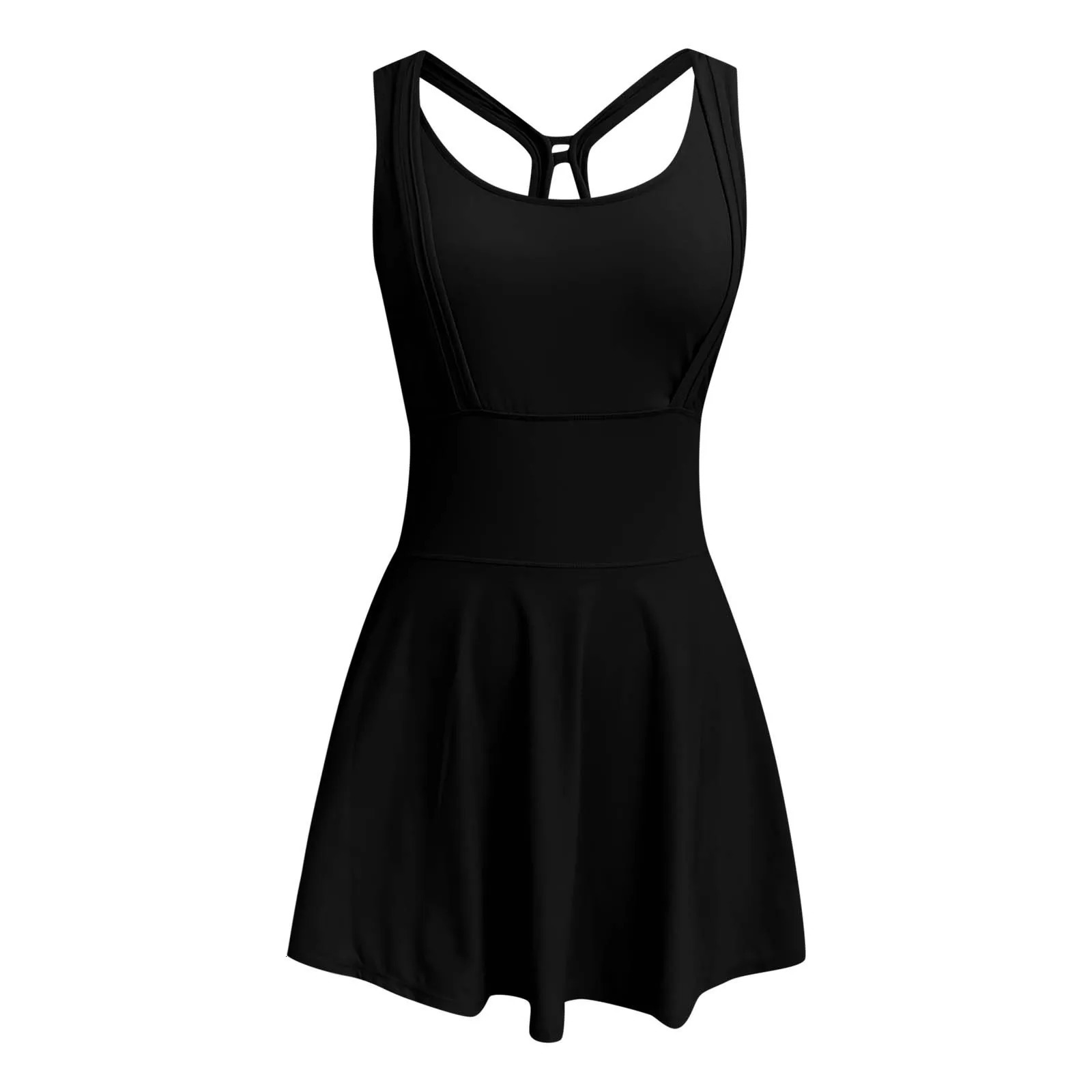 Womens Sleeveless Tennis Dress Workout Active Dresses Built In Shorts Solid Color Summer Sports Backless Short Dress 250614