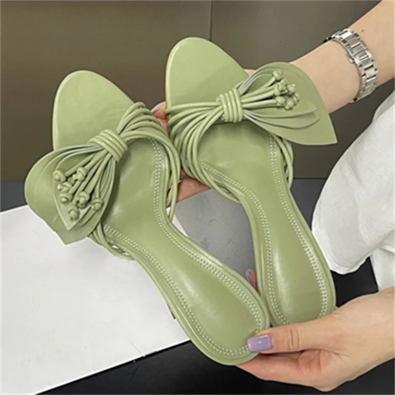Aneikeh Bohemian Style Women Slippers Mules High Heels Gladiator Sandals Flower Decoration Flip Flop Peep Toe Party Shoes 250614