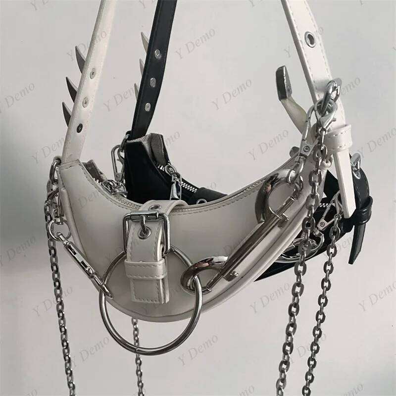 Y Demo Punk Rivets Handbag Gothic Rock Metal Buckles Sparks Women Shoulder Crossbody Mini Bag