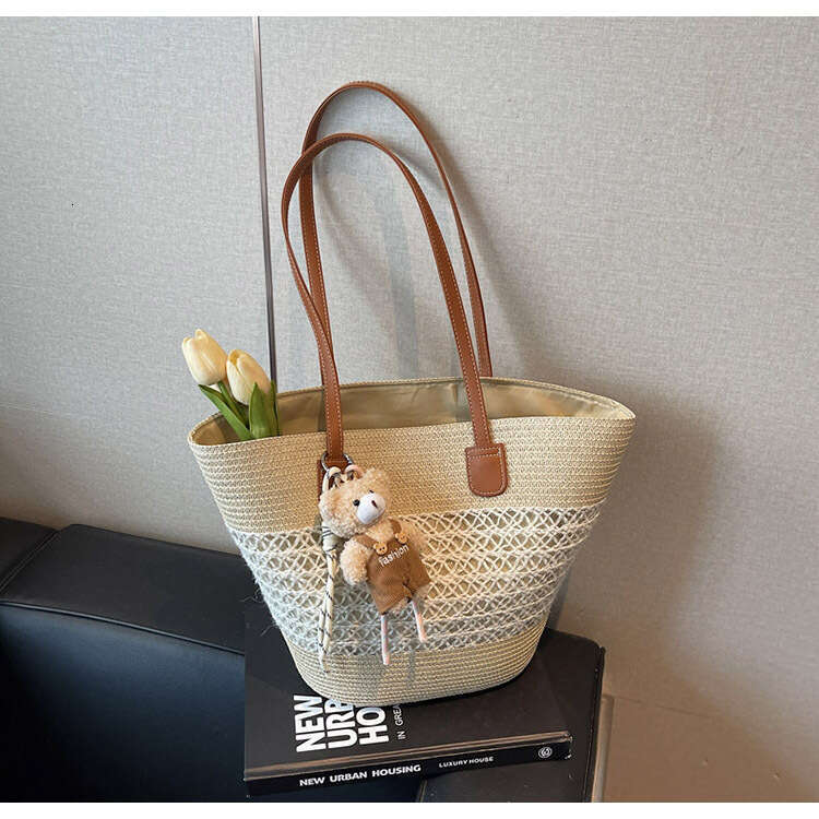 Summer Trendy Vacation Style Basket Weave for Women, Fashionable Versatile Commuter Shoulder Tote Bag