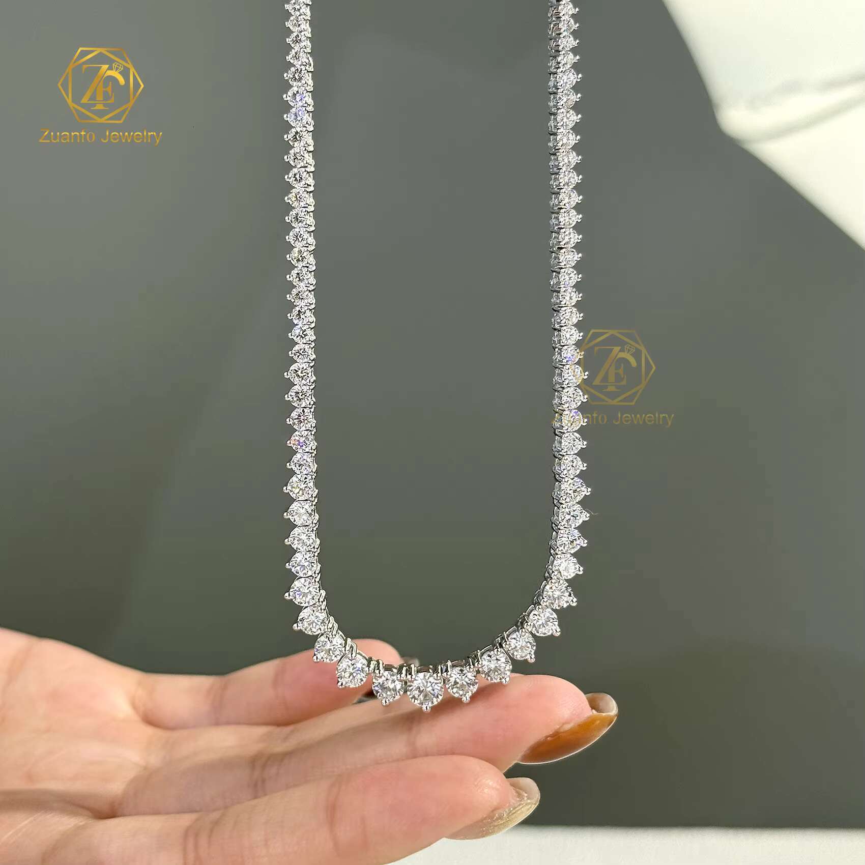 Hot Selling 925 Silver Tennis Chain Necklace with 2mm 3mm 4mm Lab Grown Diamonds Secure 3 Prongs Setting for Men Women