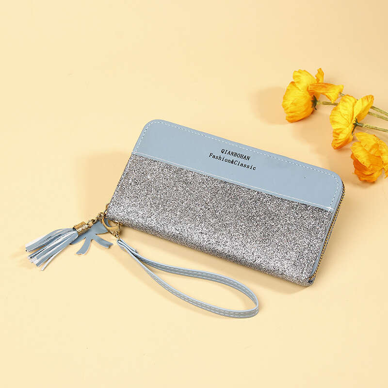 New Long Wallet Zipper Purse Korean Style Patchwork Color Block Handheld Phone Bag for Women