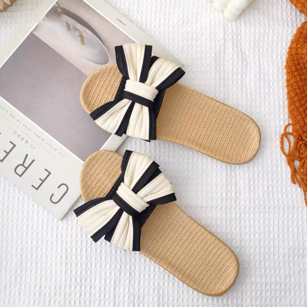 Butterfly knot summer home couple slippers indoor shoes soft soled rubber outdoor linen sandals designer sandals women's sandals