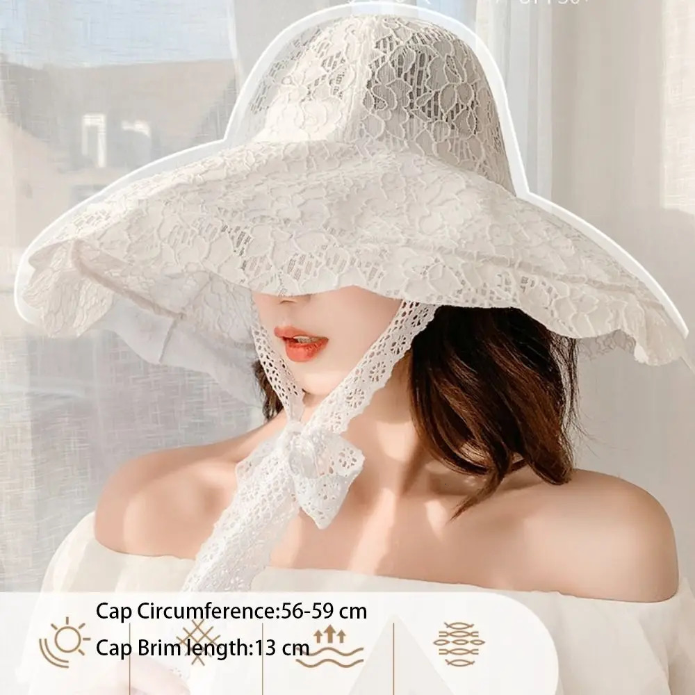 Lace Lace-up Bucket Hat Women Lightweight Windbreak Rope Sunshade Basin Hat Sun Cap Beach Hat 250610