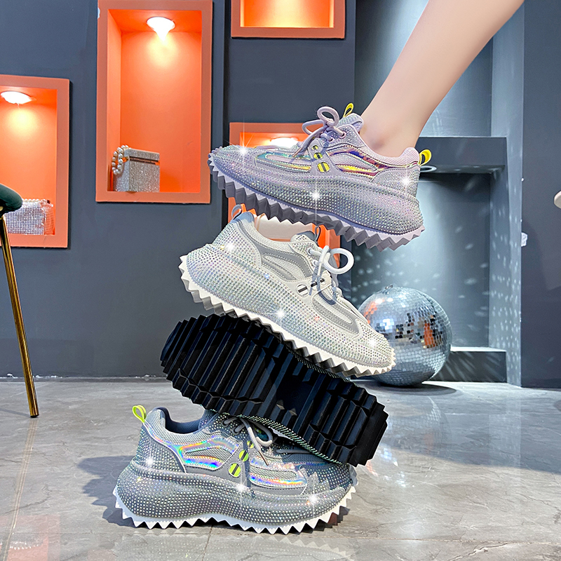 Luxury Water Diamond Outdoor Running Shoes Spring Thick soled Anti slip Sports Shoes Fashion Casual Women's Shoes Designer Casual Platform Sports