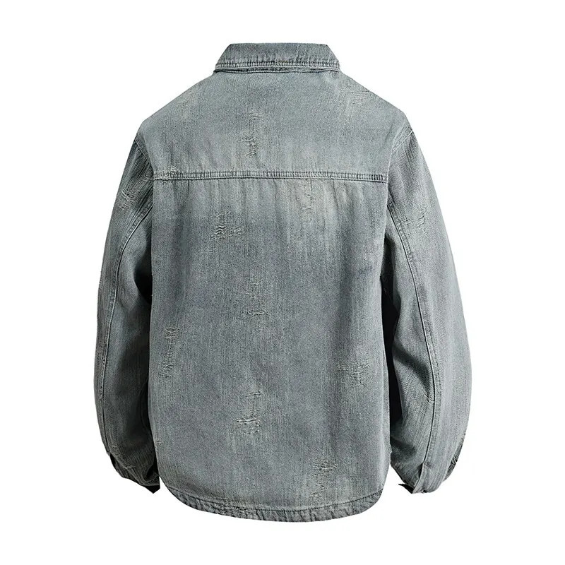 High Quality Mens Cotton Ripped Denim Jackets Spring Autumn Hip Hop Streetwear Loose Casual Jeans Youth Tops Retro Coats 250614