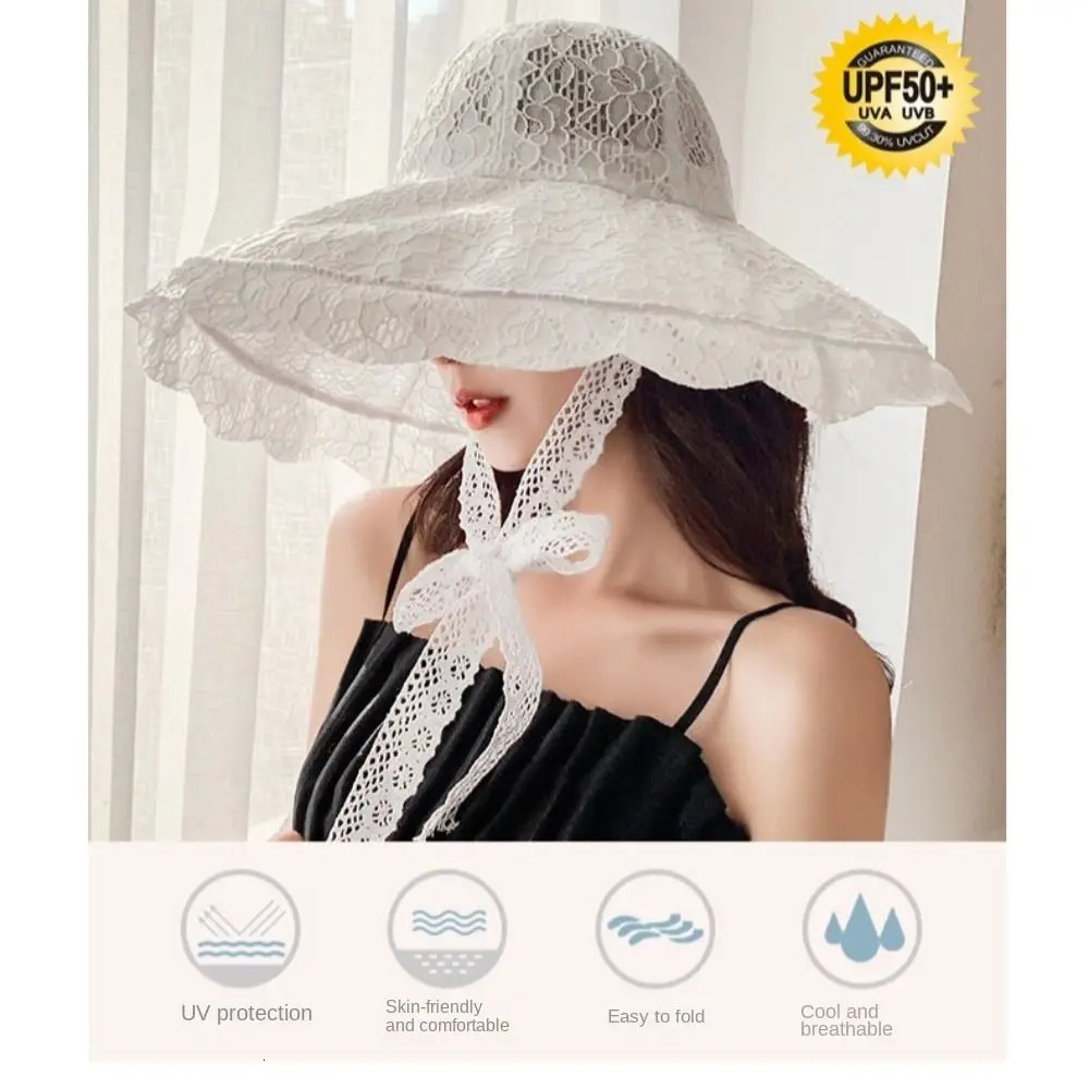 Lace Lace-up Bucket Hat Women Lightweight Windbreak Rope Sunshade Basin Hat Sun Cap Beach Hat 250610