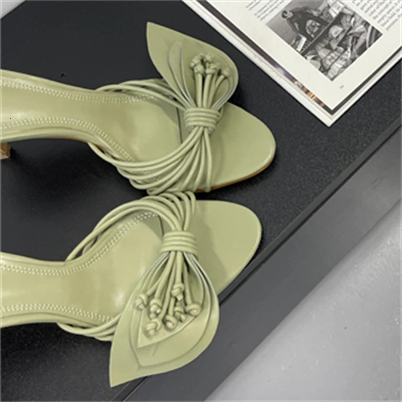 Aneikeh Bohemian Style Women Slippers Mules High Heels Gladiator Sandals Flower Decoration Flip Flop Peep Toe Party Shoes 250614