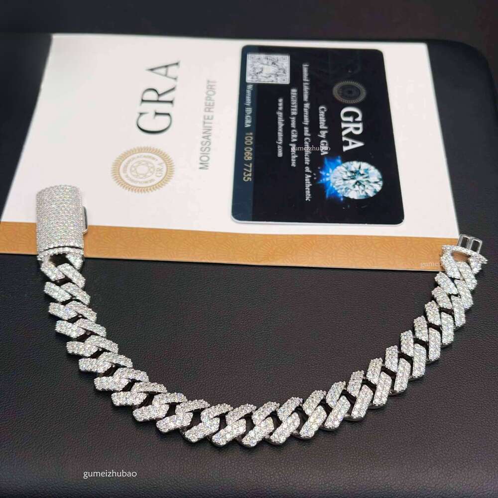 12 mm Hip Hop Rapper Jewelry 2 Rows Iced Out High Quality Miami Cuban Link Chain Vvs Moissanite Sier for Men Necklace