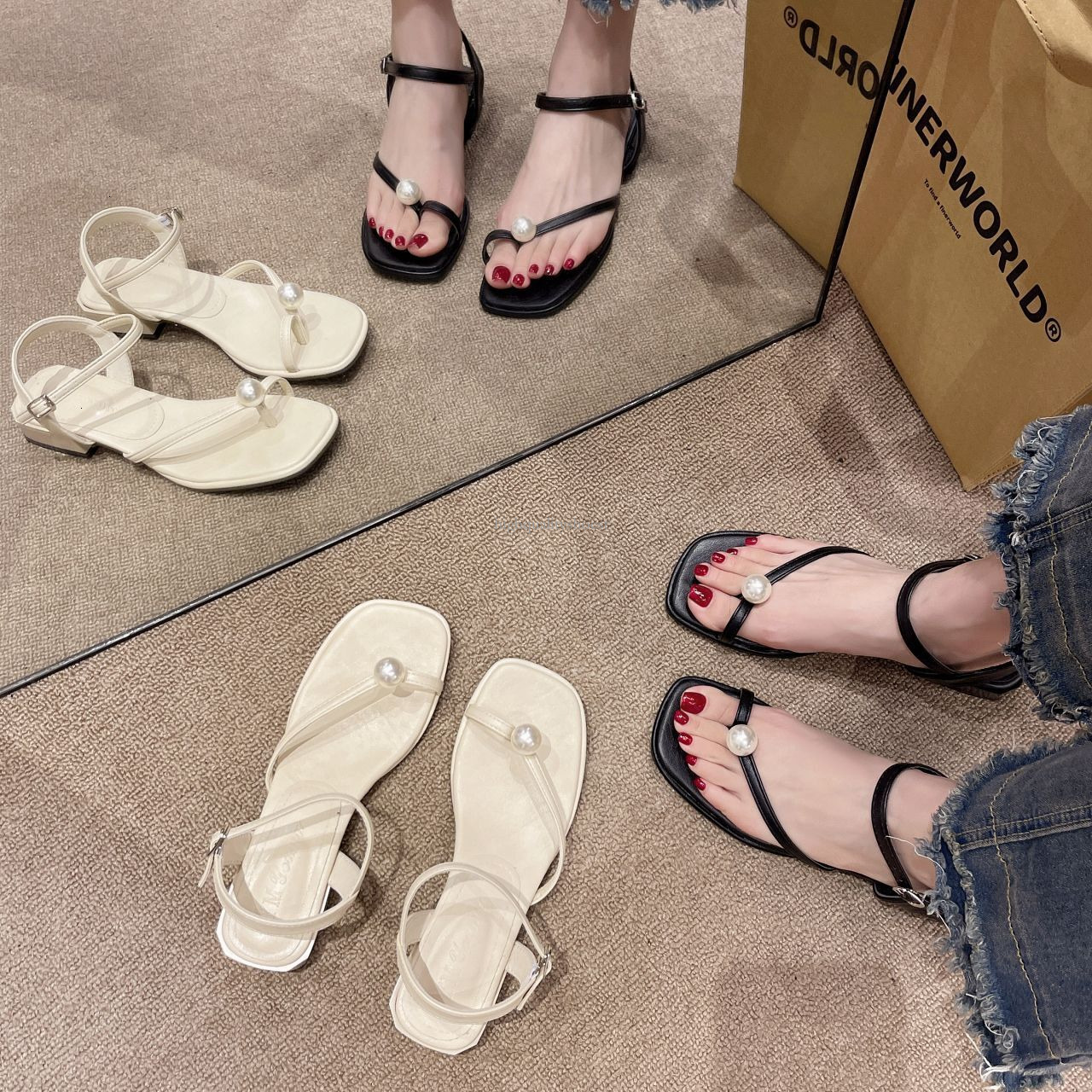 25 Spring summer Women s Slope Heel Sandals Fairy Style Fashion Designer Popular Light Luxury Women's Sandals Super Soft Flat Anti Slip Roman Sho