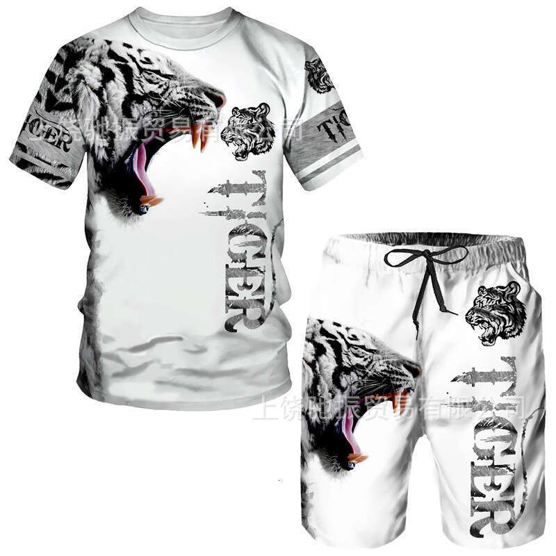 24 T-Shirt 3D Digital Print Lion Tiger Pattern Men's Casual Sports Set