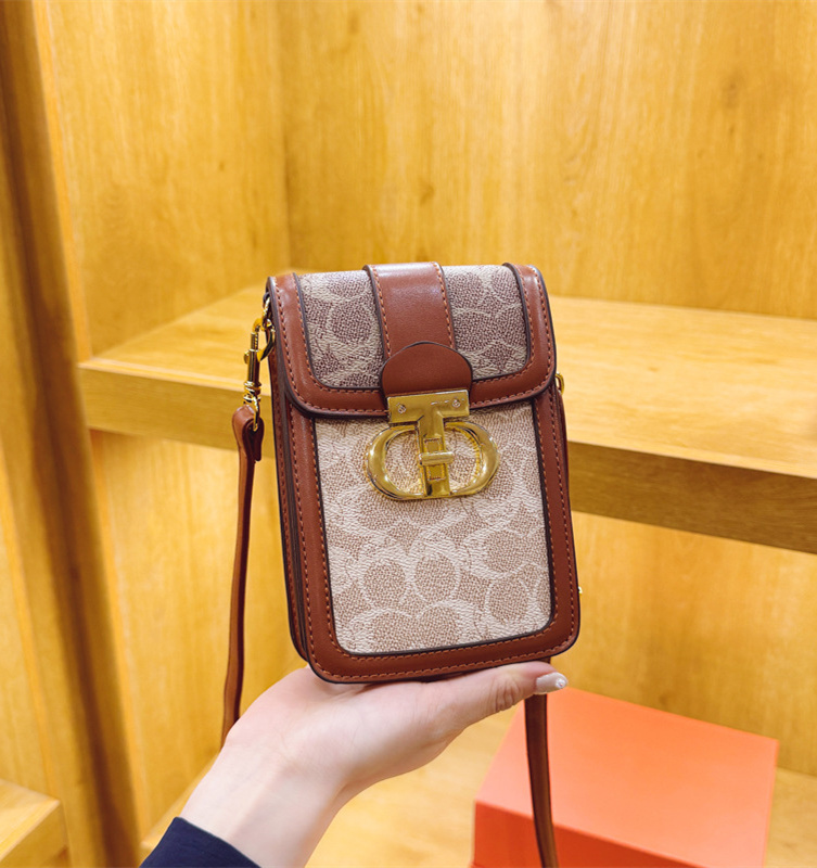 Free shipping designer mobile phone bag, women's trendy printed crossbody, contrasting color single shoulder bag, vertical small square bag, mini