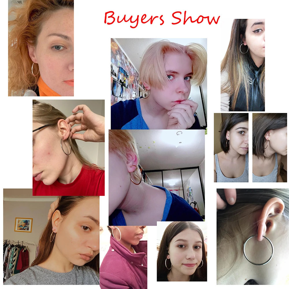 Diameter 2/4/6cm Ear Clips Rings Punk Women Non-Pierced Hoop Earrings Houndstooth Goth Clip-On Circle Earrings Jewelry 250610