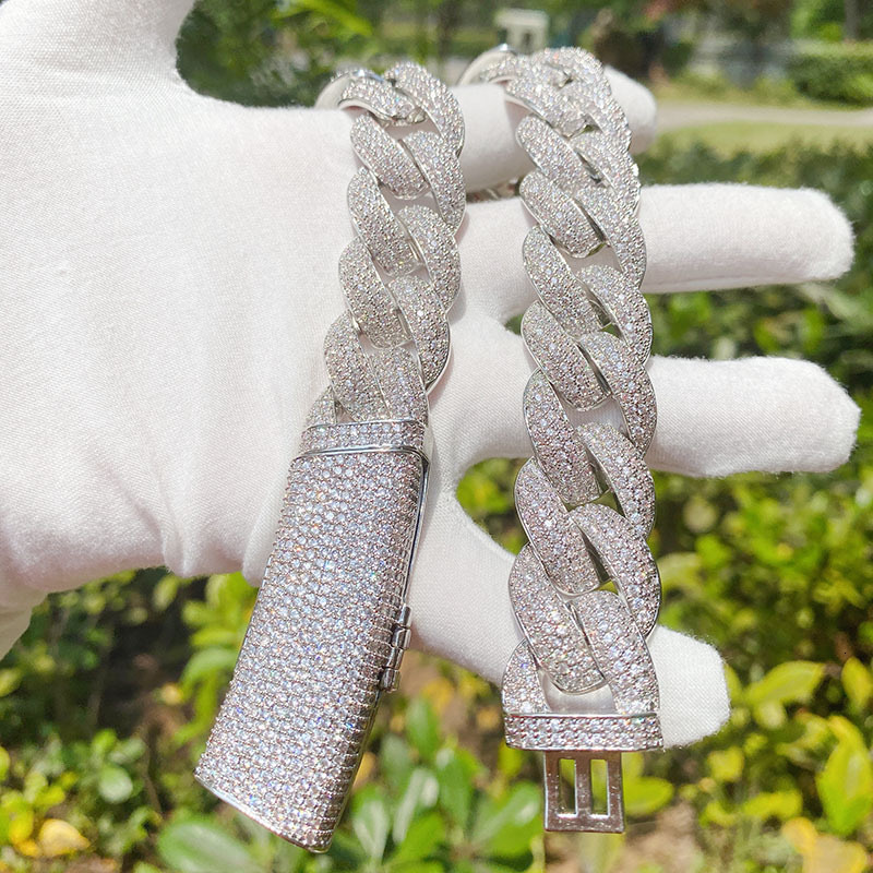 Iced Out 10K Solid Rose Gold Mosaic Setting Lab Grown Diamond Cuban Link Chain Necklace 20MM Width
