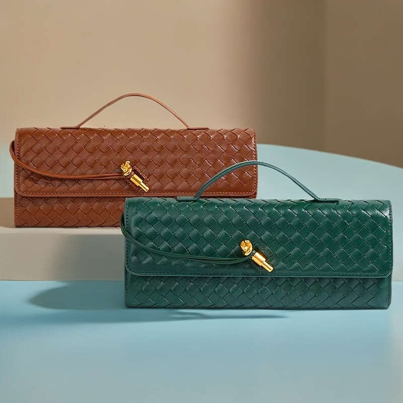 New Handwoven Spring/Summer 2025 Cowhide Evening Baguette with Long Strap Clutch Shoulder Crossbody Women's Bag