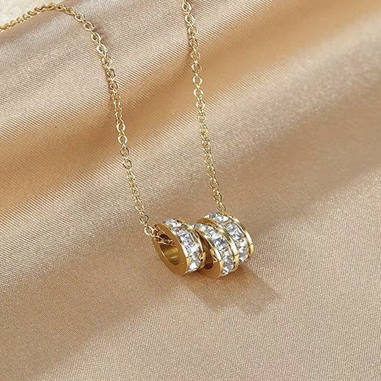 New Titanium Steel Korean Style Simple Three-Ring Full Dia Small Waist Necklace for Women Non-Fading Collarbone Chain