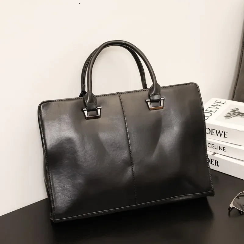 Fashion Handbag Men Business Laptop Bag Retro Mens Top-Handle Bags Crazy Horse PU Leather Briefcase Satchels Bags 250614