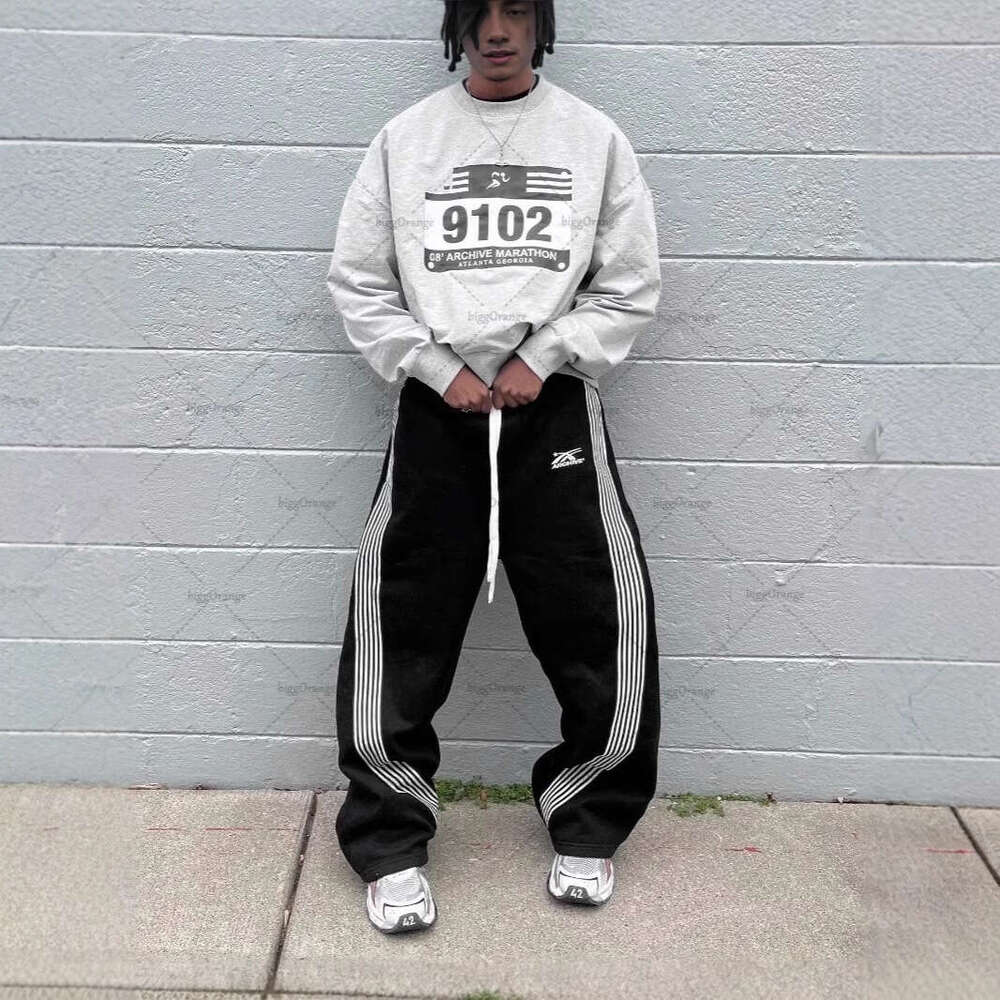 American Style Side Stripe Sweatpants Y2K Printed Joggers Casual Pants for Men and Women